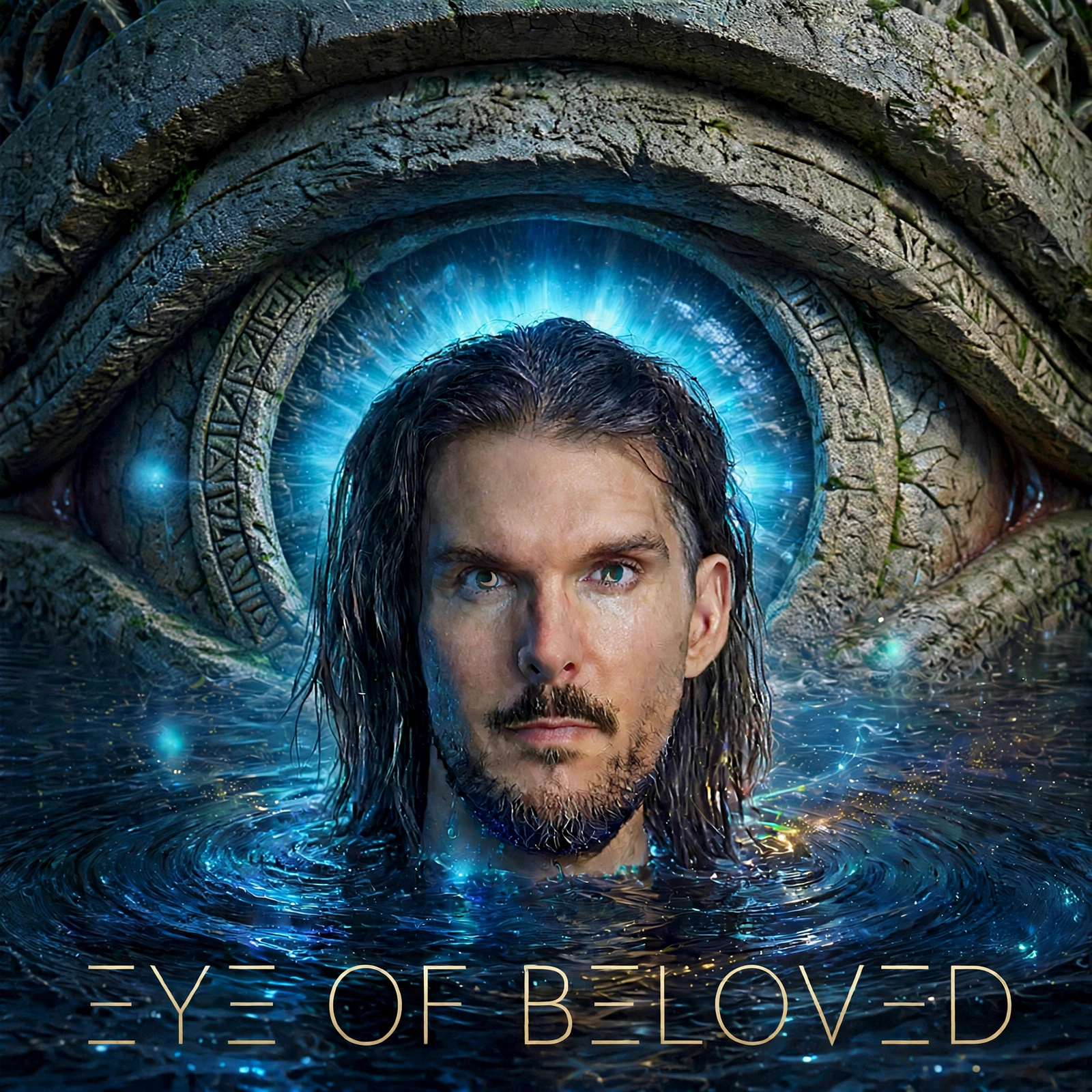 Dream's portrait glowing blue within Eye of Beloved artwork, preserving his natural facial asymmetry and right-eye moon scar