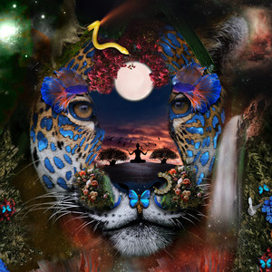 Cosmic jaguar artwork with a moon