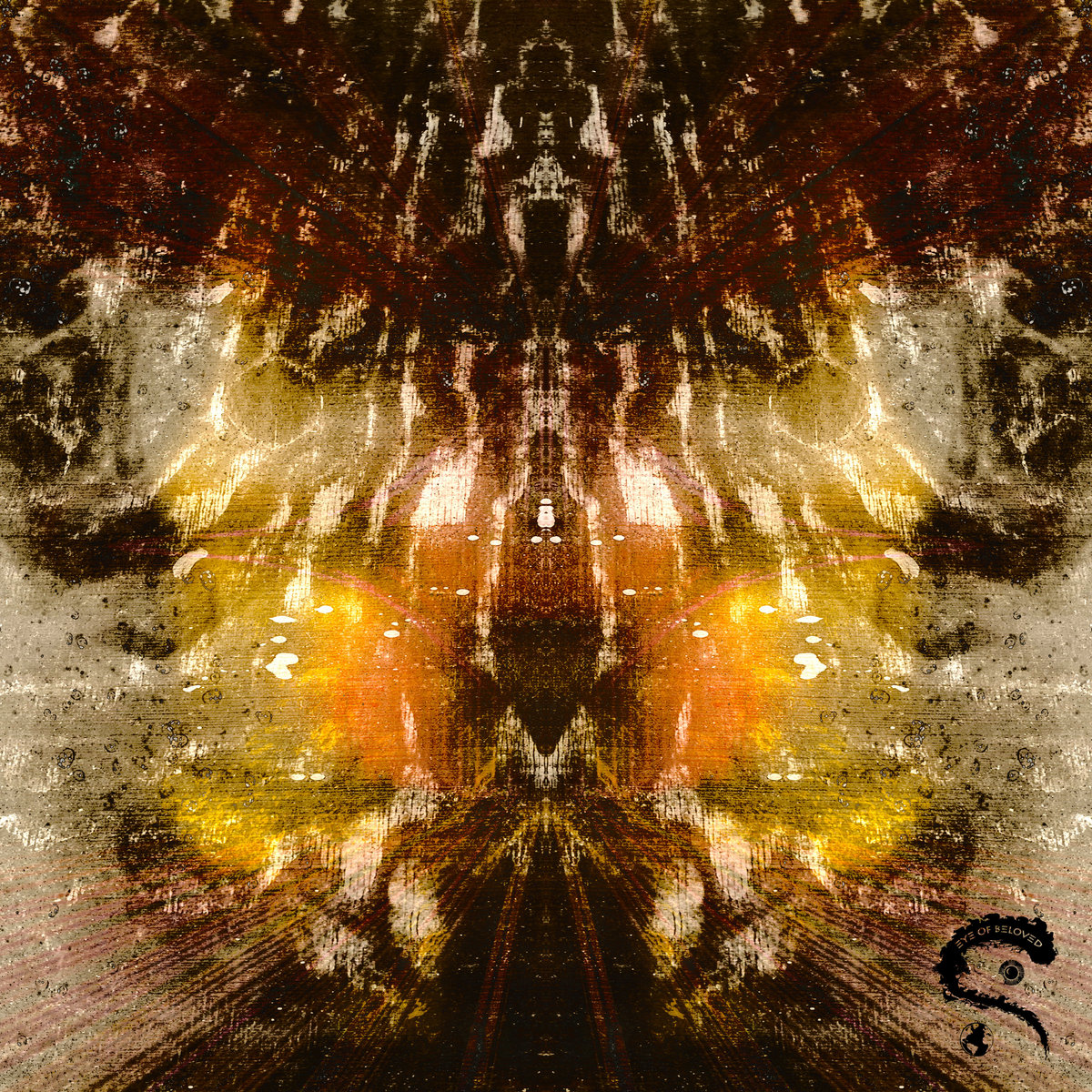 Golden symmetrical cosmic face artwork