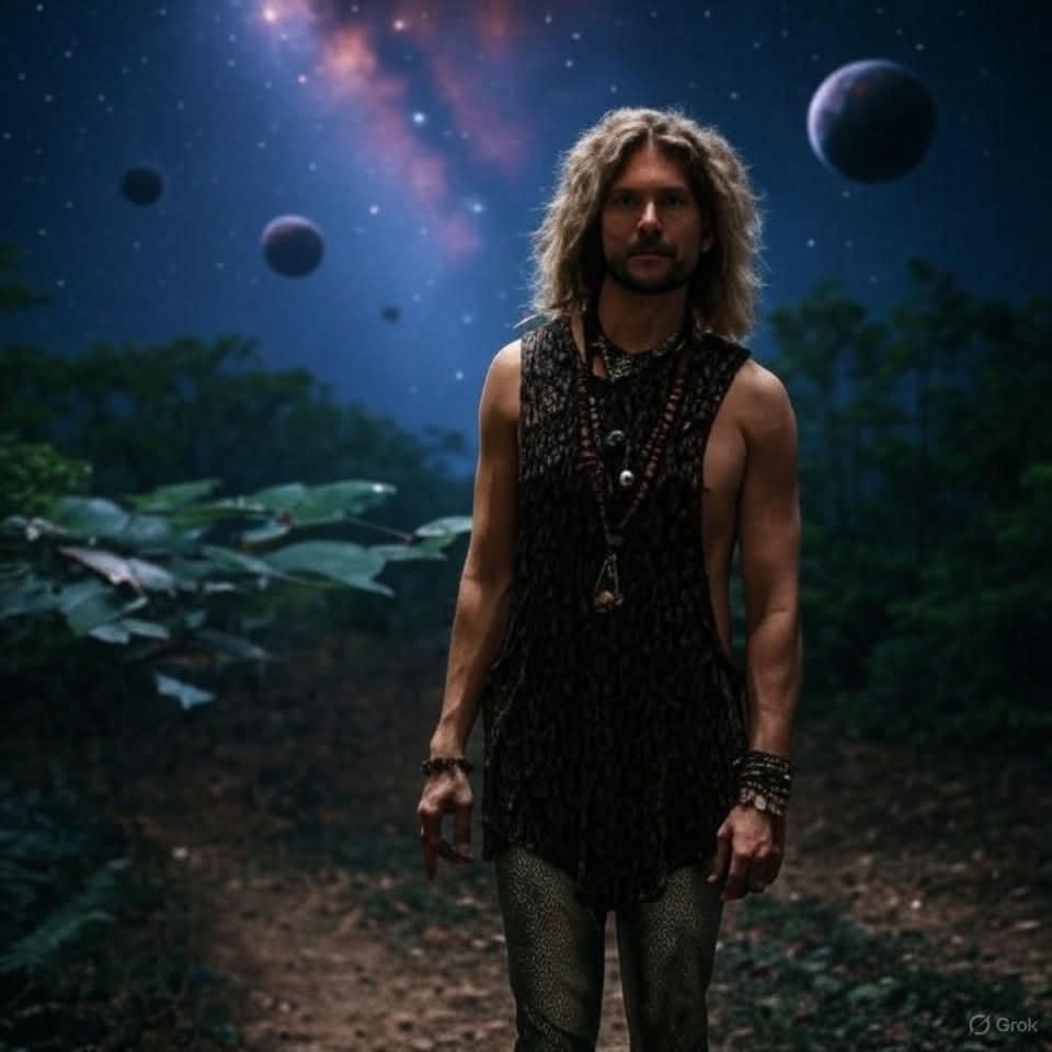 Dream standing beneath a cosmic sky with planets